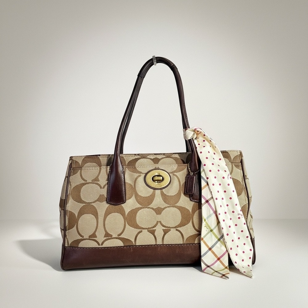 Coach‎ Y2K Signature Bag Hampton Madeline Brown Scarf/Tag/Receipt E0873-12447